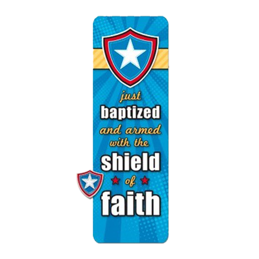 Just Baptized Shield Pin and Bookmark