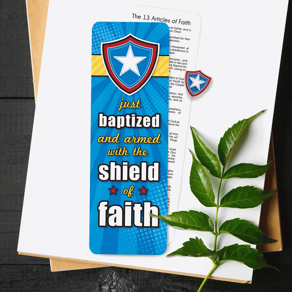Just Baptized Shield Pin and Bookmark